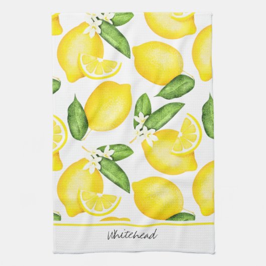 Lemon Monogram Botanisches Muster Geschirrtuch (Vertikal)
