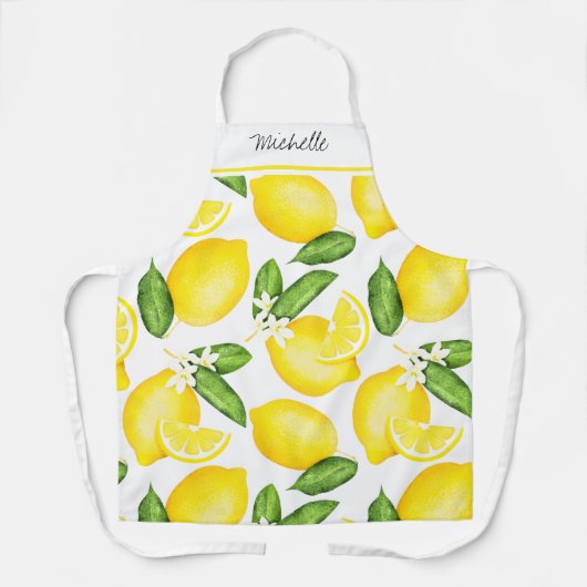 Lemon Monogram Botanisches Muster Schürze (Vorderseite)