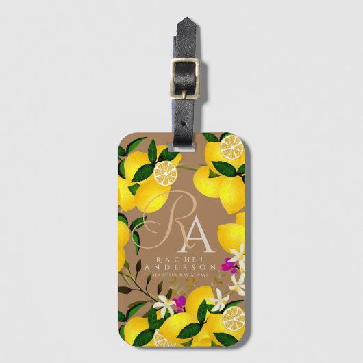 Lemon Monogram Brown Gepäckanhänger (Vorderseite Vertikal)