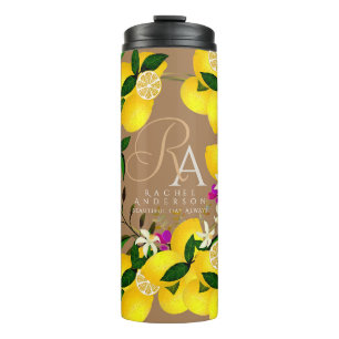 Lemon Monogram Brown Thermosbecher