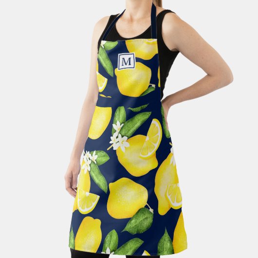 Lemon Monogram Citrus Navy Blue Schürze (InSitu)