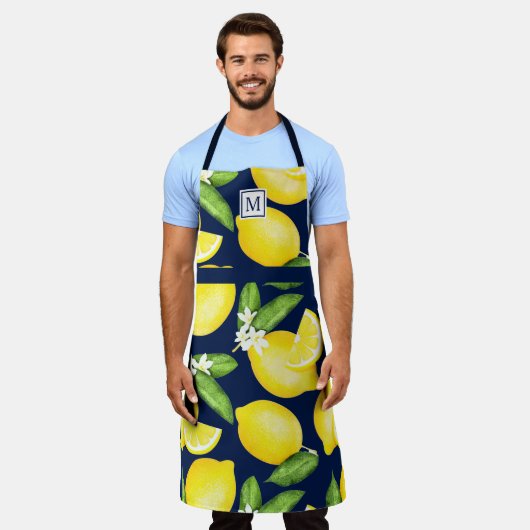Lemon Monogram Citrus Navy Blue Schürze (Getragen)