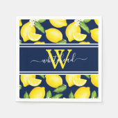Lemon Monogram Citrus Pattern Navy Blue Serviette (Vorderseite)