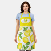 Lemon Monogram Initial Botanical Yellow Citrus Schürze (Getragen)