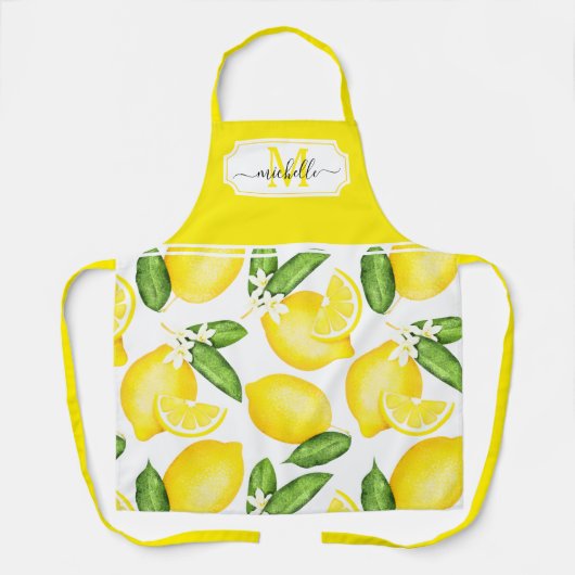 Lemon Monogram Initial Botanical Yellow Citrus Schürze (Vorderseite)