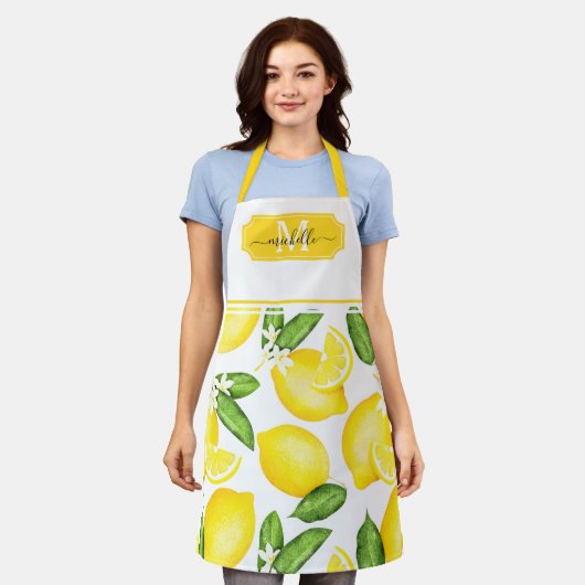 Lemon Monogram Initial Botanical Yellow Schürze (Getragen)