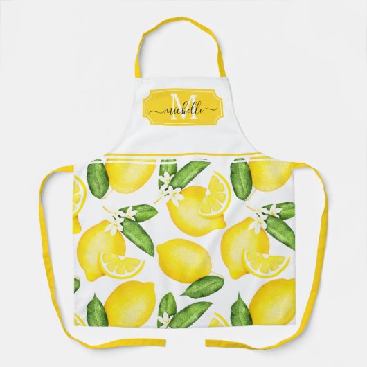 Lemon Monogram Initial Botanical Yellow Schürze (Vorderseite)