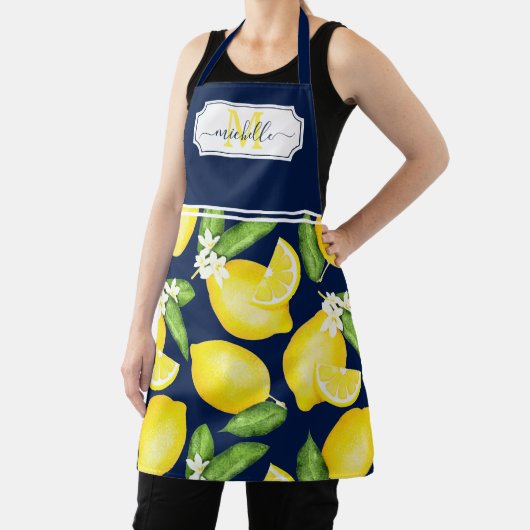 Lemon Monogram Initial Citrus Navy Blue Schürze (InSitu)