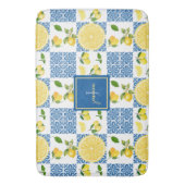 Lemon Monogram Name French Country Tile Pattern Badematte (Vorderseite Vertikal)