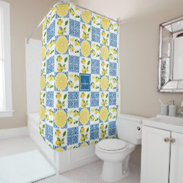 Lemon Monogram Name French Country Tile Pattern Duschvorhang
