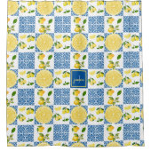 Lemon Monogram Name French Country Tile Pattern Duschvorhang (Vorderseite)