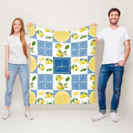 Lemon Monogram Name French Country Tile Pattern Fleecedecke
