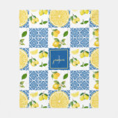 Lemon Monogram Name French Country Tile Pattern Fleecedecke (Vorderseite)