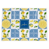 Lemon Monogram Name French Country Tile Pattern Große Geschenktüte (Vorderseite)
