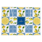 Lemon Monogram Name French Country Tile Pattern Große Geschenktüte (Rückseite)