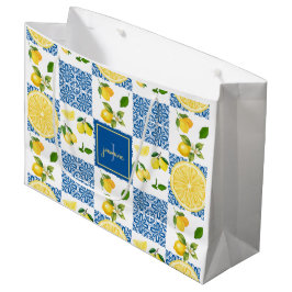 Lemon Monogram Name French Country Tile Pattern Große Geschenktüte