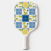 Lemon Monogram Name French Country Tile Pattern Pickleball Schläger (Rückseite)