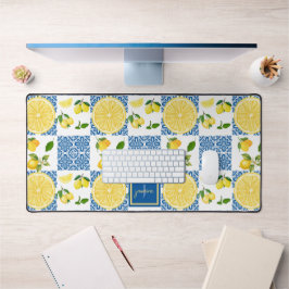 Lemon Monogram Name French Country Tile Pattern Schreibtischunterlage