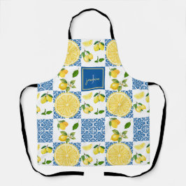 Lemon Monogram Name French Country Tile Pattern Schürze