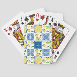 Lemon Monogram Name French Country Tile Pattern Spielkarten