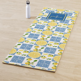 Lemon Monogram Name French Country Tile Pattern Yogamatte