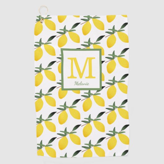 Lemon Monogram Name Golfhandtuch (Vorderseite)