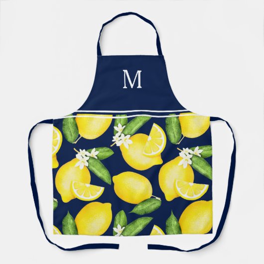 Lemon Monogram Navy Blue Schürze (Vorderseite)