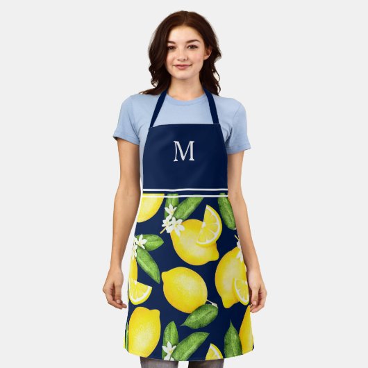 Lemon Monogram Navy Blue Schürze (Getragen)