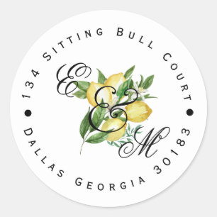 Lemon Monogram Rücksendeadresse Classic Round Runder Aufkleber