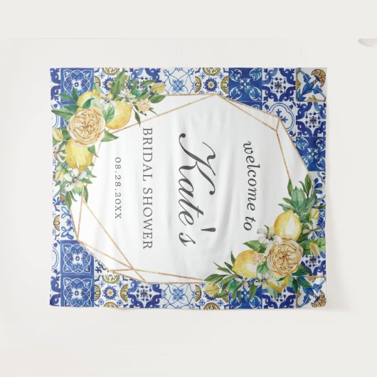 Lemon Mosaic Tiles Brautparty Begrüßungsgrundierun Wandteppich (Vorderseite (Horizontal))