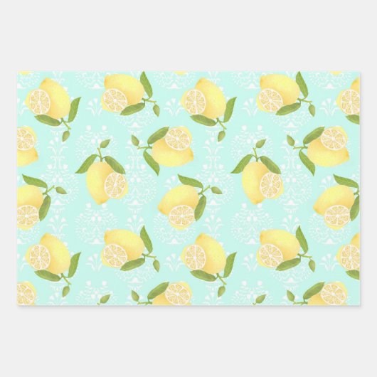 Lemon Motif Liebe blau Geschenkpapier Set (Vorderseite 3)