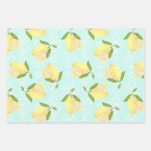 Lemon Motif Liebe blau Geschenkpapier Set (Vorderseite)