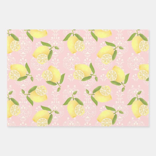 Lemon Motif Liebe Peach Geschenkpapier Set (Vorderseite)