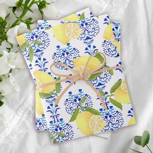 Lemon Motif Liebe White Geschenkpapier Set