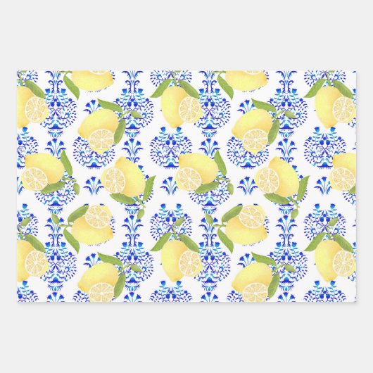 Lemon Motif Liebe White Geschenkpapier Set (Vorderseite)