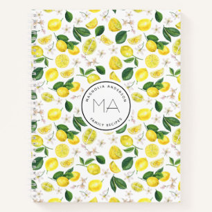 Lemon Muster Monogramm Name Rezept Notizblock