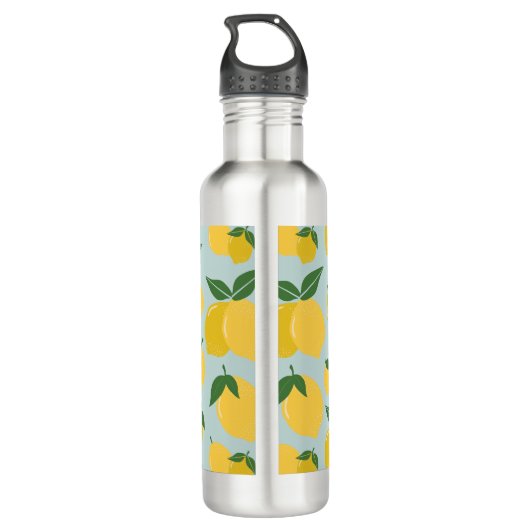 Lemon Muster Retro Frucht gelb auf grün Edelstahlflasche (Rückseite)