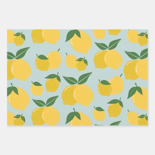 Lemon Muster Retro Frucht gelb auf grün Geschenkpapier Set (Vorderseite 2)