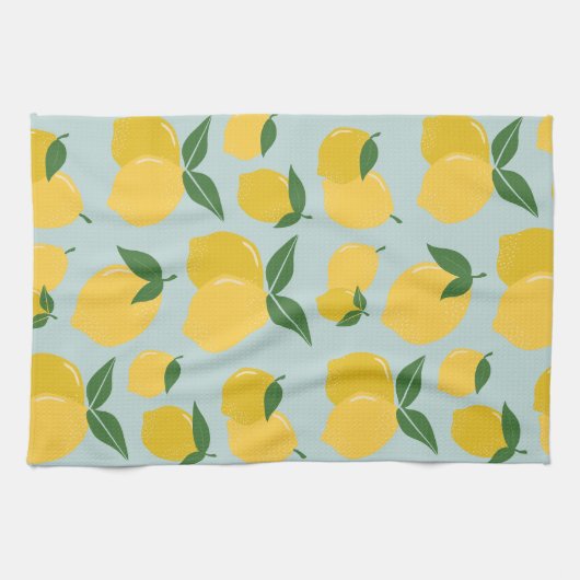 Lemon Muster Retro Frucht gelb auf grün Geschirrtuch (Horizontal)