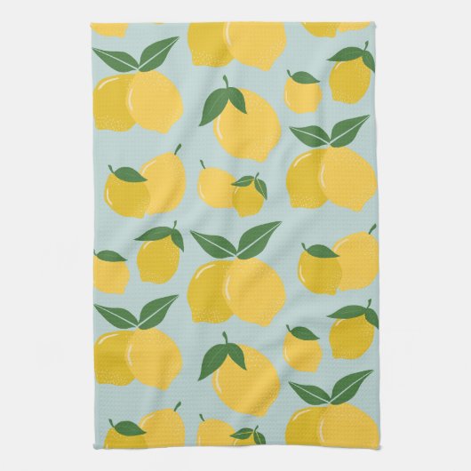 Lemon Muster Retro Frucht gelb auf grün Geschirrtuch (Vertikal)