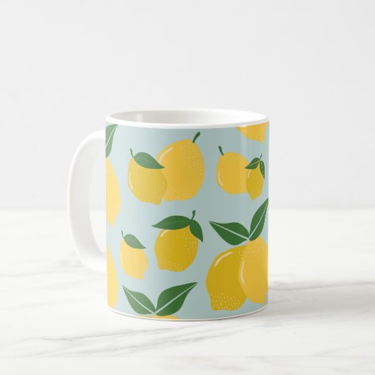 Lemon Muster Retro Frucht gelb auf grün Kaffeetasse (Vorderseite Links)