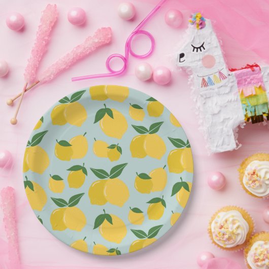 Lemon Muster Retro Frucht gelb auf grün Pappteller (Party)