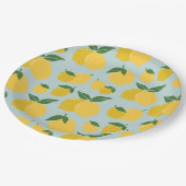 Lemon Muster Retro Frucht gelb auf grün Pappteller (Schrägansicht)