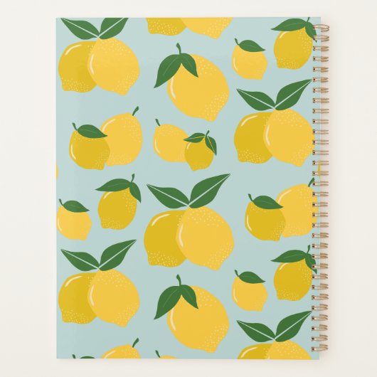 Lemon Muster Retro Frucht gelb auf grün Planer (Rückseite)