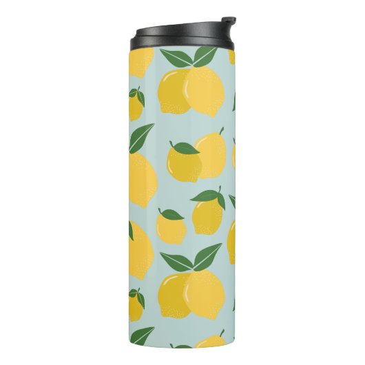 Lemon Muster Retro Frucht gelb auf grün Thermosbecher (Nach links gedreht)