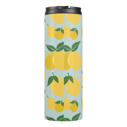 Lemon Muster Retro Frucht gelb auf grün Thermosbecher (Rückseite)