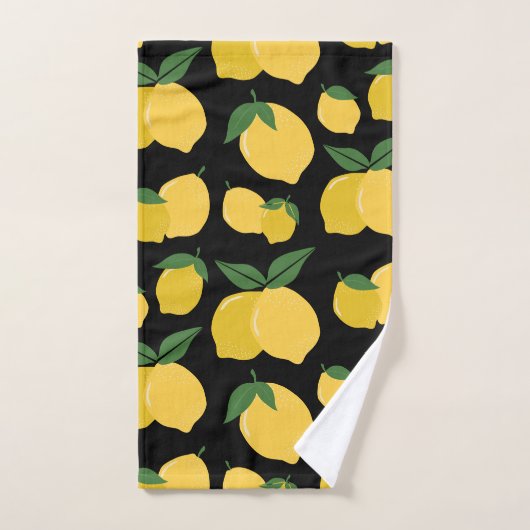 Lemon Muster Retro Frucht gelb auf schwarz Badhandtuch Set (Handtuch)