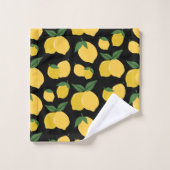 Lemon Muster Retro Frucht gelb auf schwarz Badhandtuch Set (Waschlappen)