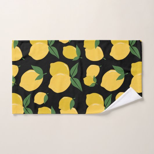 Lemon Muster Retro Frucht gelb auf schwarz Badhandtuch Set (Handtuch)