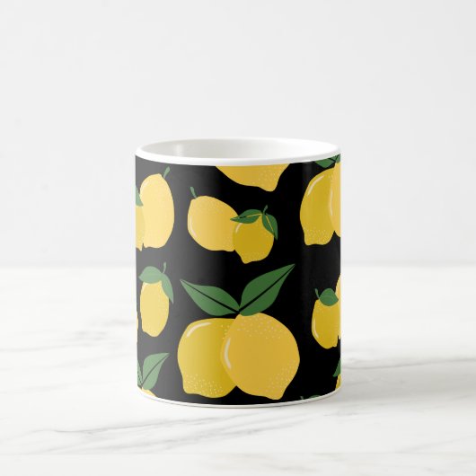 Lemon Muster Retro Frucht gelb auf schwarz Kaffeetasse (Mittel)